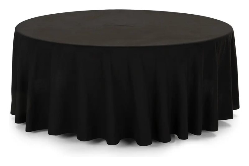 Black floor-length table linen on a 60-inch round table